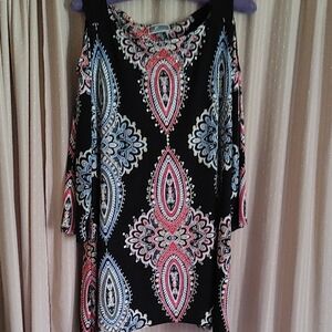 JM Collection Black and Pink Graphic Tunic